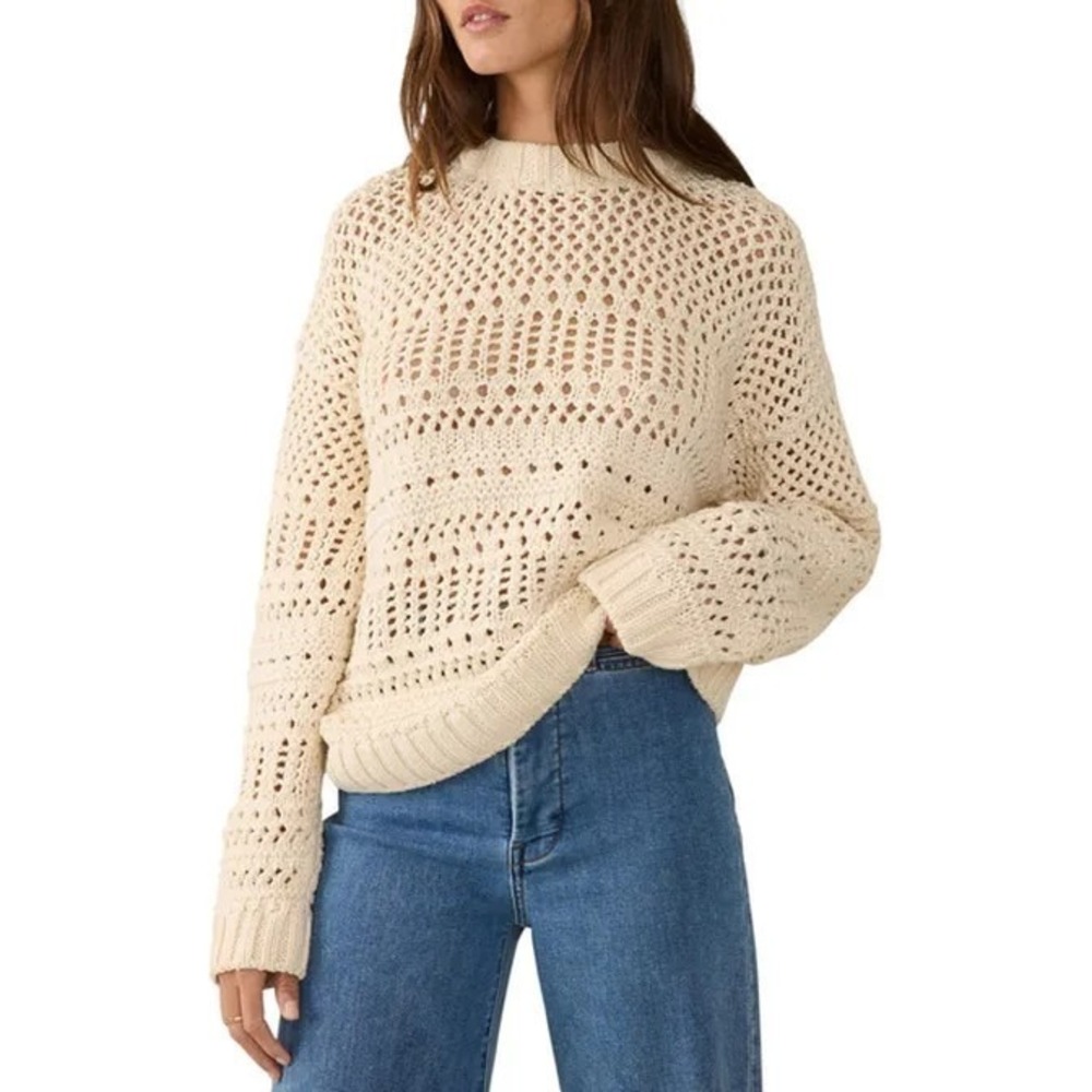 Faherty Whitecap Mesh Oversized Knit Sweater Pullover Sz‎ XS Cream